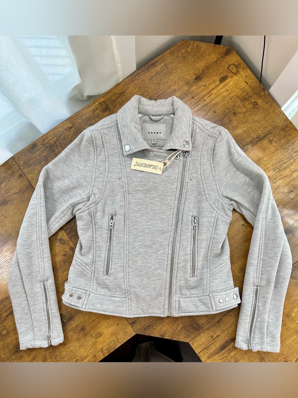 Blank NYC Moto Sweatshirt Jacket, Cloud Grey, Medium - Picture 5 of 14